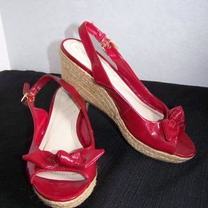 Merona patent leather red wedge strap heels